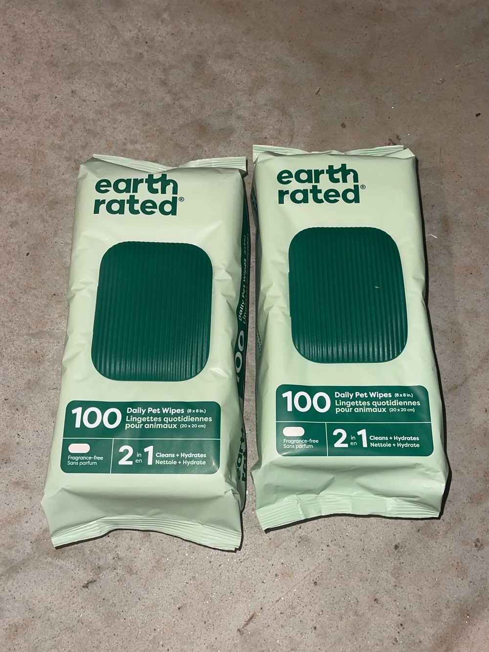 2 Packs Earth Rated Daily Pet Wipes 100 ct Each Cleans + Hydrates Fragrance Free